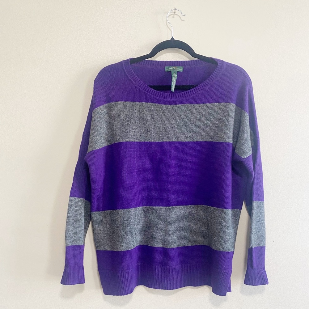 Lauren Ralph Lauren Knit Striped Purple Grey Sweater Size X Small